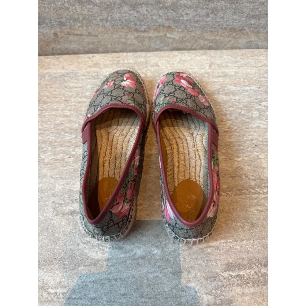 Gucci Women's Pink and Brown Floral Espadrilles Size 8.5